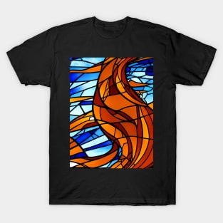 Stained Glass Design Pattern, Blue and Orange color scheme T-Shirt